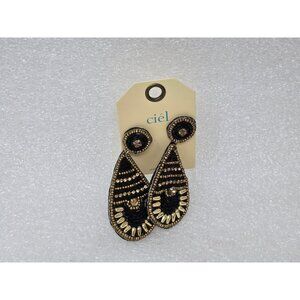 Beaded Black & Gold Teardrop Earrings By Ciel